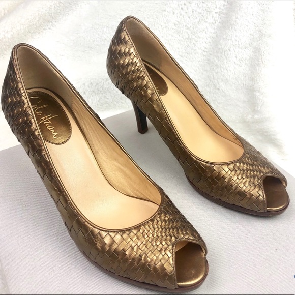 Cole Haan X Nike Air Bronze Basket Weave Metallic Pumps - Picture 3 of 12